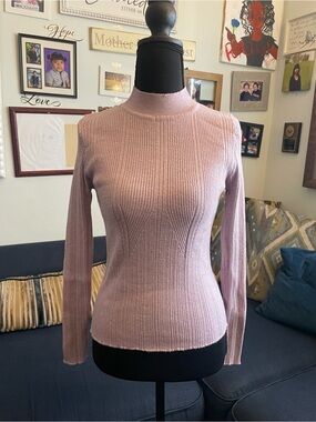 Philosophy Slim Ribbed Mock Neck Sweater in Dusty Pink